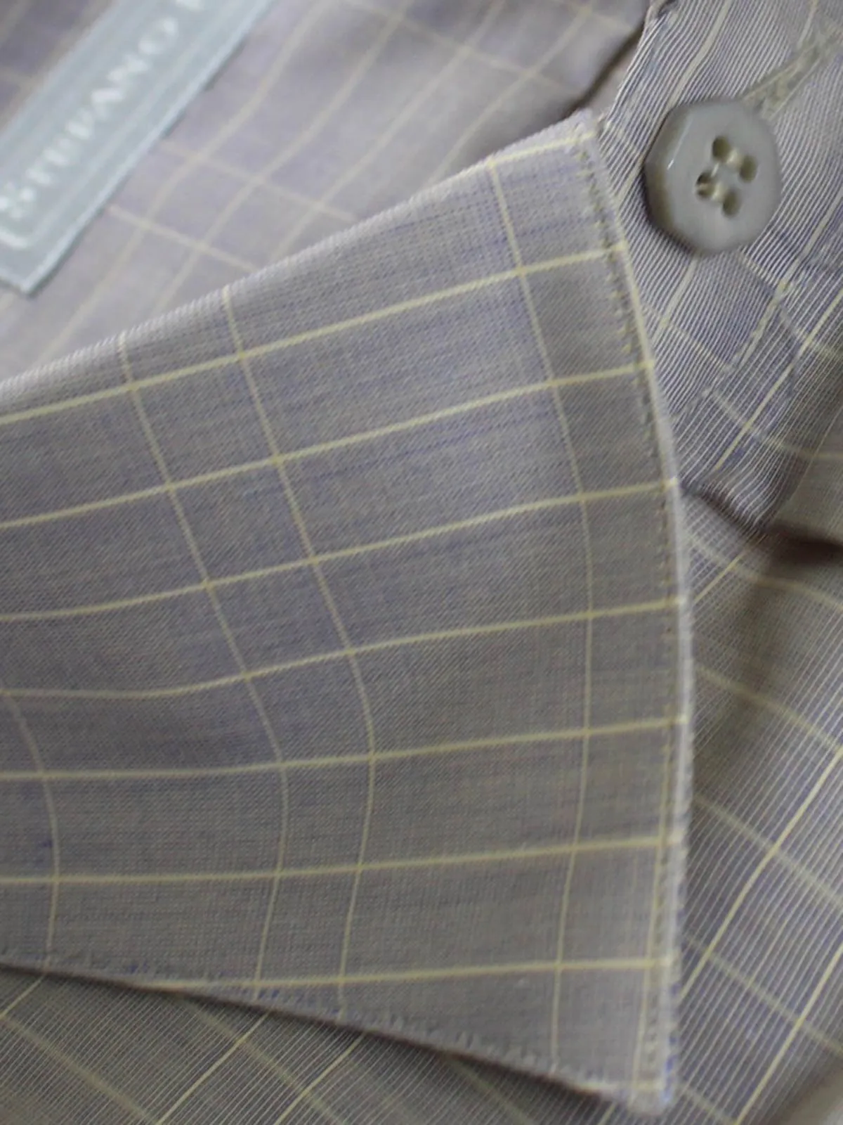 Stefano Ricci Short Sleeve Shirt Lavender Windowpane Design 43 - 17 SALE