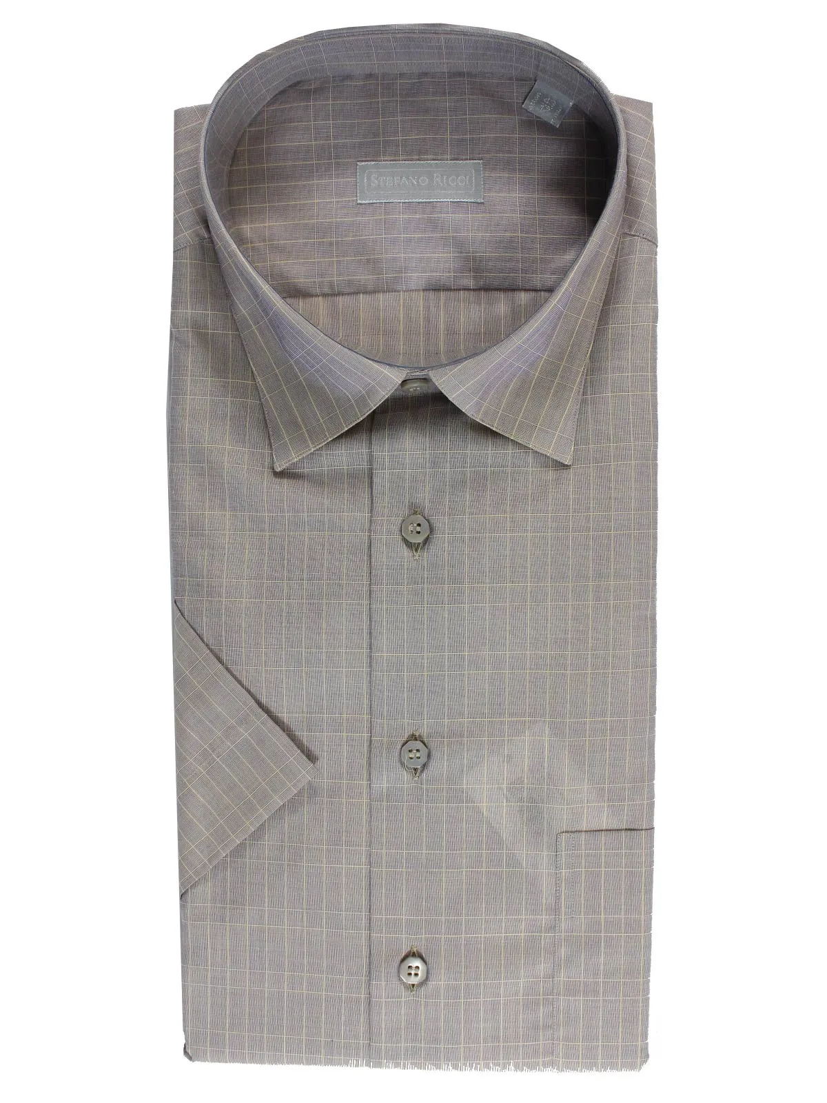 Stefano Ricci Short Sleeve Shirt Lavender Windowpane Design 43 - 17 SALE