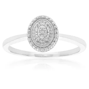 Sterling Silver With Diamond Oval Shape Ring