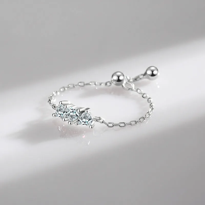 Sweet Heart Sterling Silver Adjustable Ring with Zircon