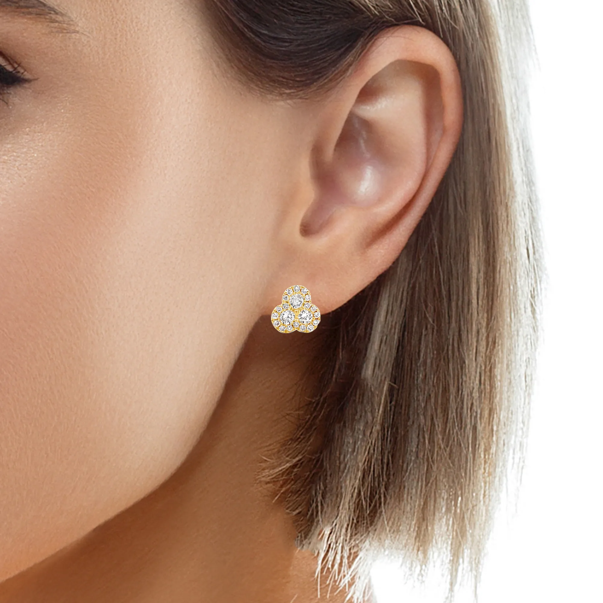 Triangle Diamond Cluster Yellow Gold Earrings