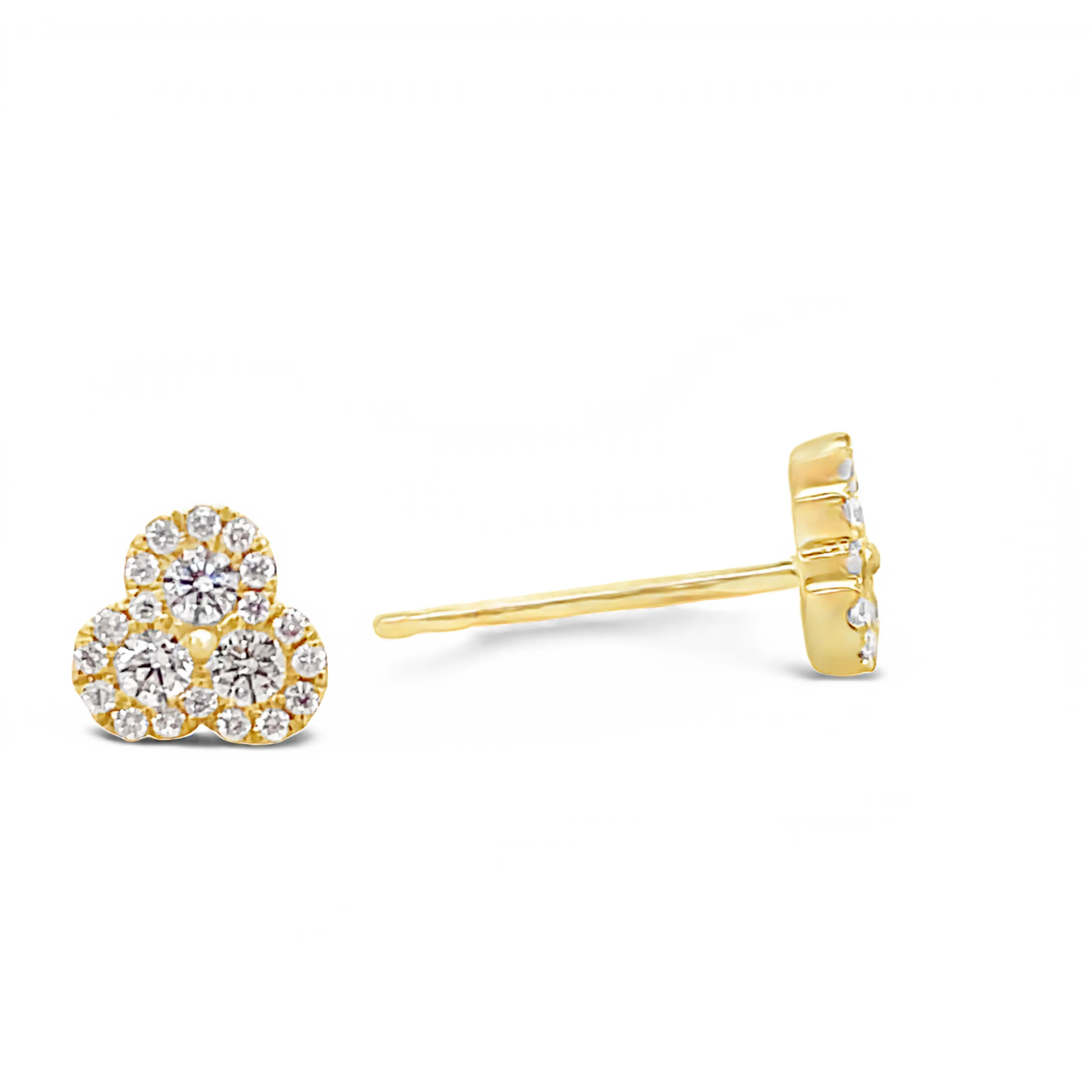 Triangle Diamond Cluster Yellow Gold Earrings