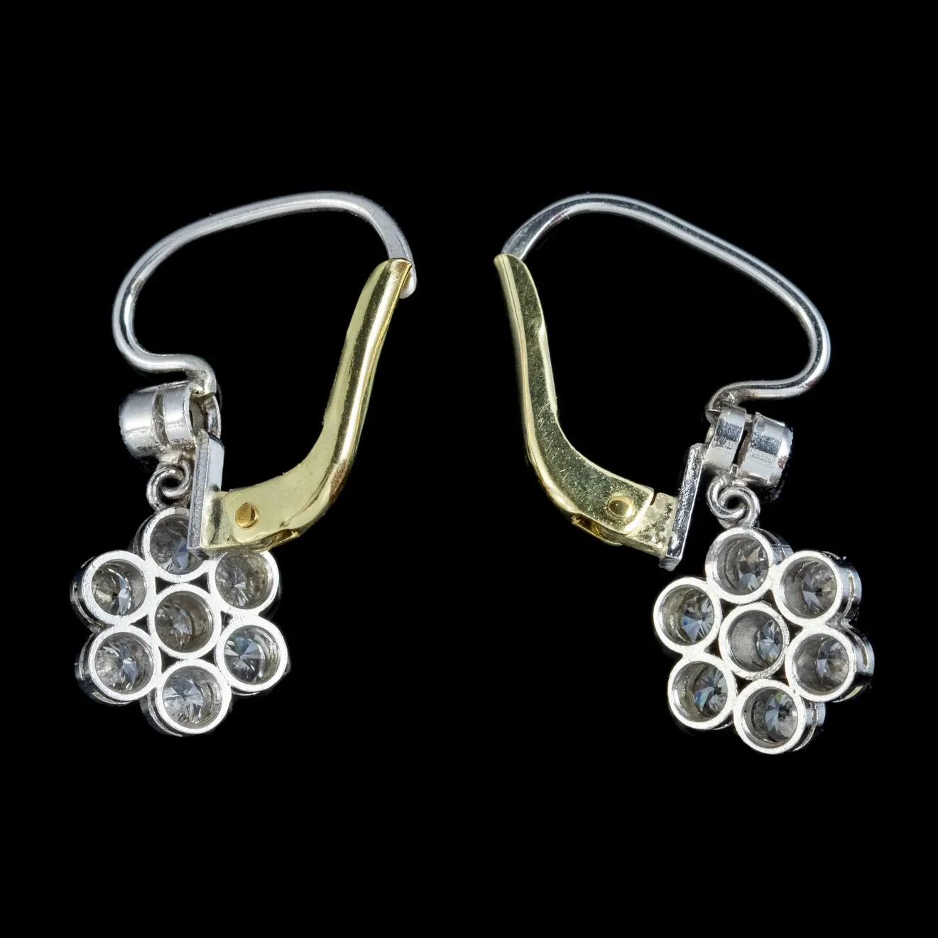 Vintage Diamond Cluster Daisy Earrings 18Ct Gold Platinum 1.60Ct Of Diamond