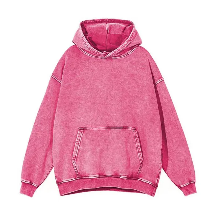 WATER WASHED DISTRESSED FLEECE HOODED SWEATSHIRT