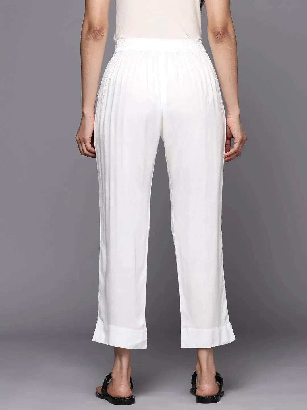 White Solid Viscose Rayon Trousers