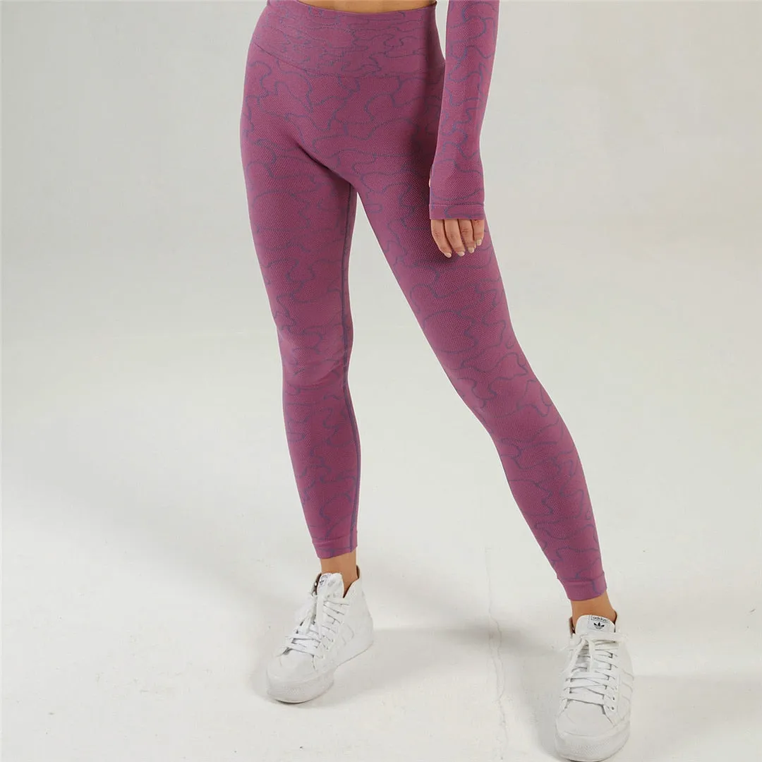 Women Sportswear Seamless Yoga Set Long Sleeve Yoga Tops High Waist Leggings Fitness Workout  Sports Clothes Gym Outfit A068TP