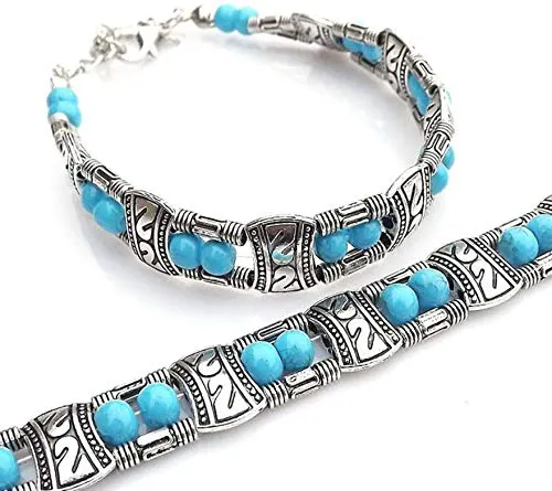 Yellow Chimes Antique Oxidized Silver Vintage Tibetan Gypsy Bohemian Blue Beads Bracelet For Women and Girl's